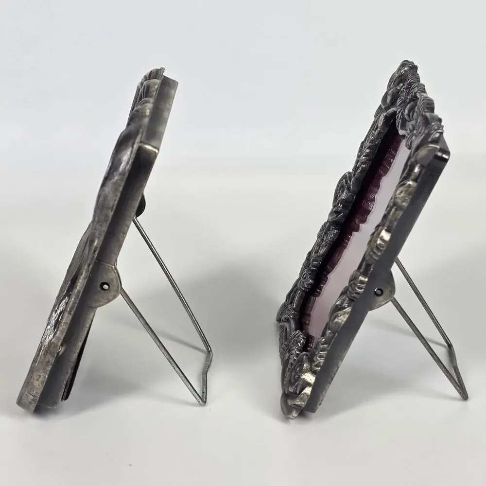 ORNATE SILVER‑TONE MINI FRAMES – VELVET LINED – VINTAGE DECORATIVE SET OF 2